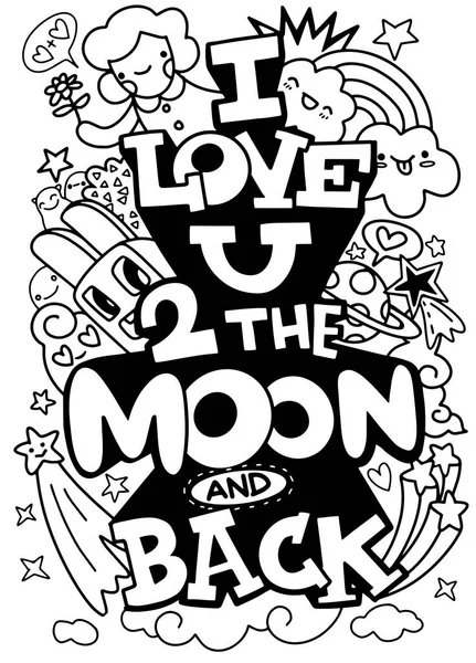 I love you to the moon and back hand drawn poster with a romant stock vector by george