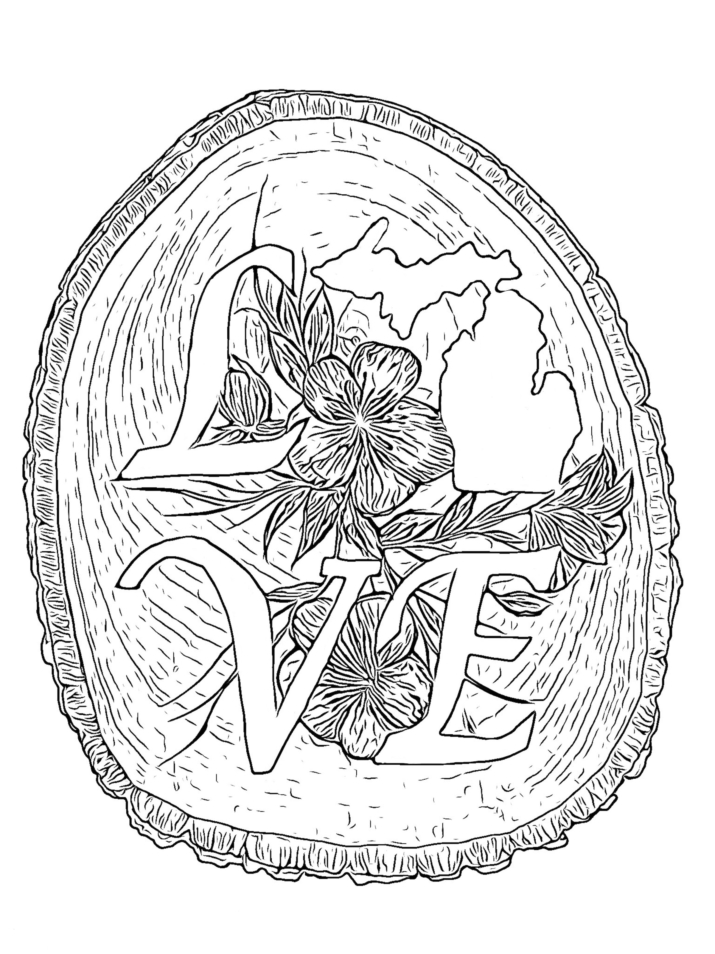 Love state mi wood burn coloring page â austin fabinski art