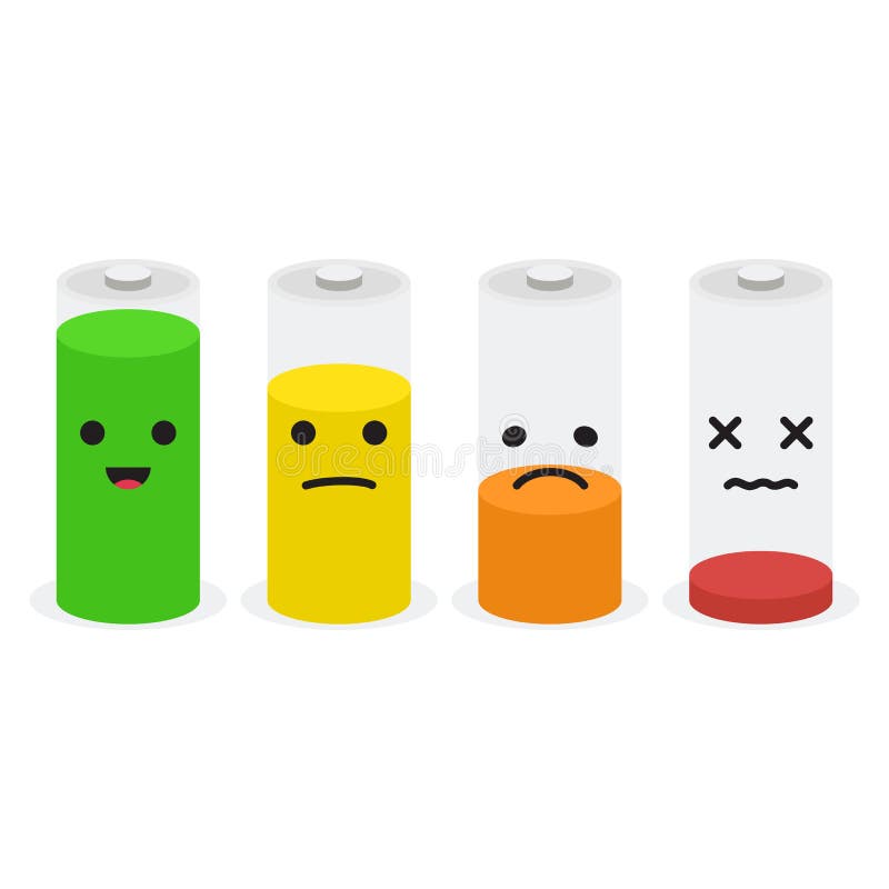 Battery icon set set of battery charge level indicators with smiles stock vector