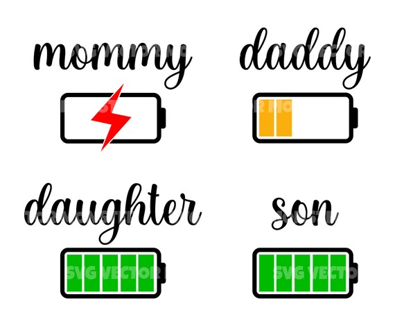 Family battery svg bundle mommy low battery daddy low battery vector cut file cricut silhouette pdf png eps dxf decal sticker vinyl