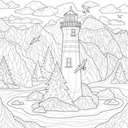 Lighthouse coloring page stock illustrations cliparts and royalty free lighthouse coloring page vectors