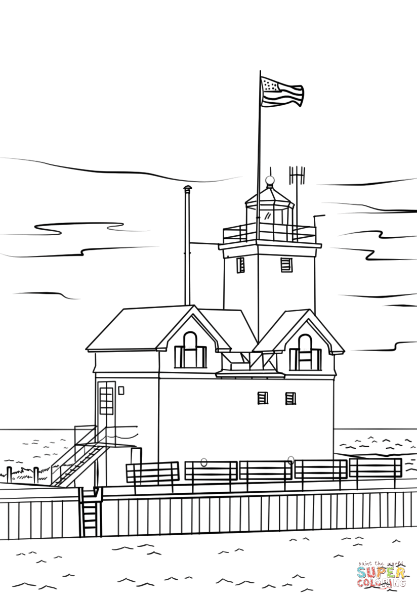 Holland harbor light michigan coloring page free printable coloring pages