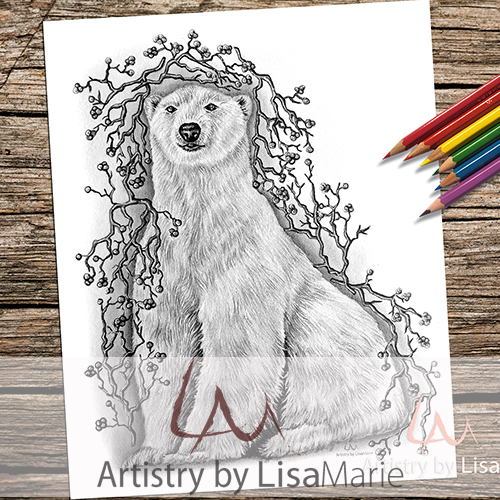 Polar bear printable coloring book page â artistry by lisa marie