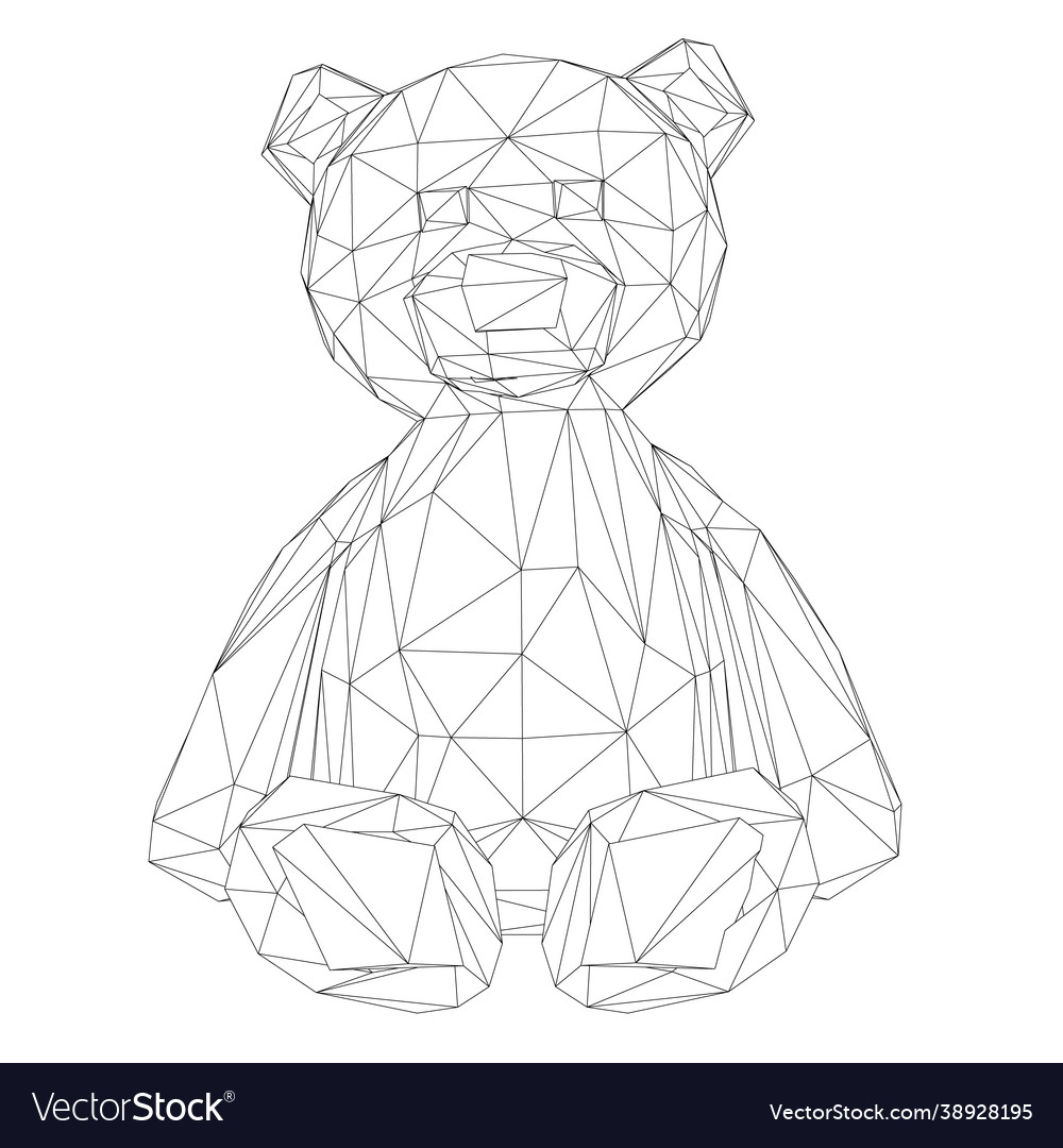 Wireframe low poly teddy bear isolated on white vector image