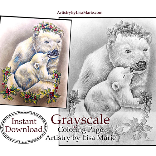 Polar bear mom printable coloring book page â artistry by lisa marie