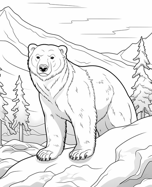 Premium ai image coloring page for kids polar bear cartoon style thick line low detail