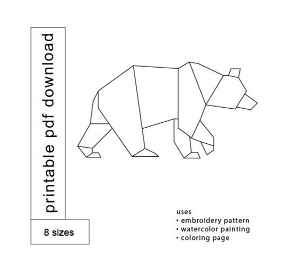 Bear pdf printable pattern use x inch paper low poly geometric embroidery paint color art print digital download