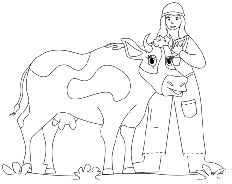 Farm girl with cow coloring page free printable coloring pages