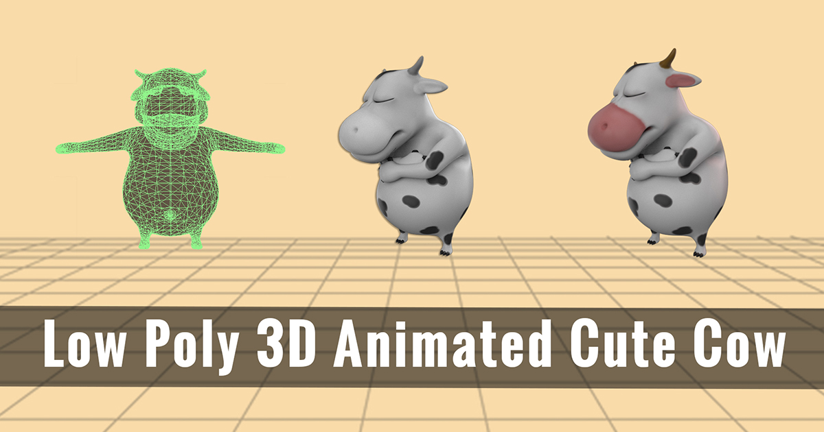 Low poly d animated cute cow d characters asset store