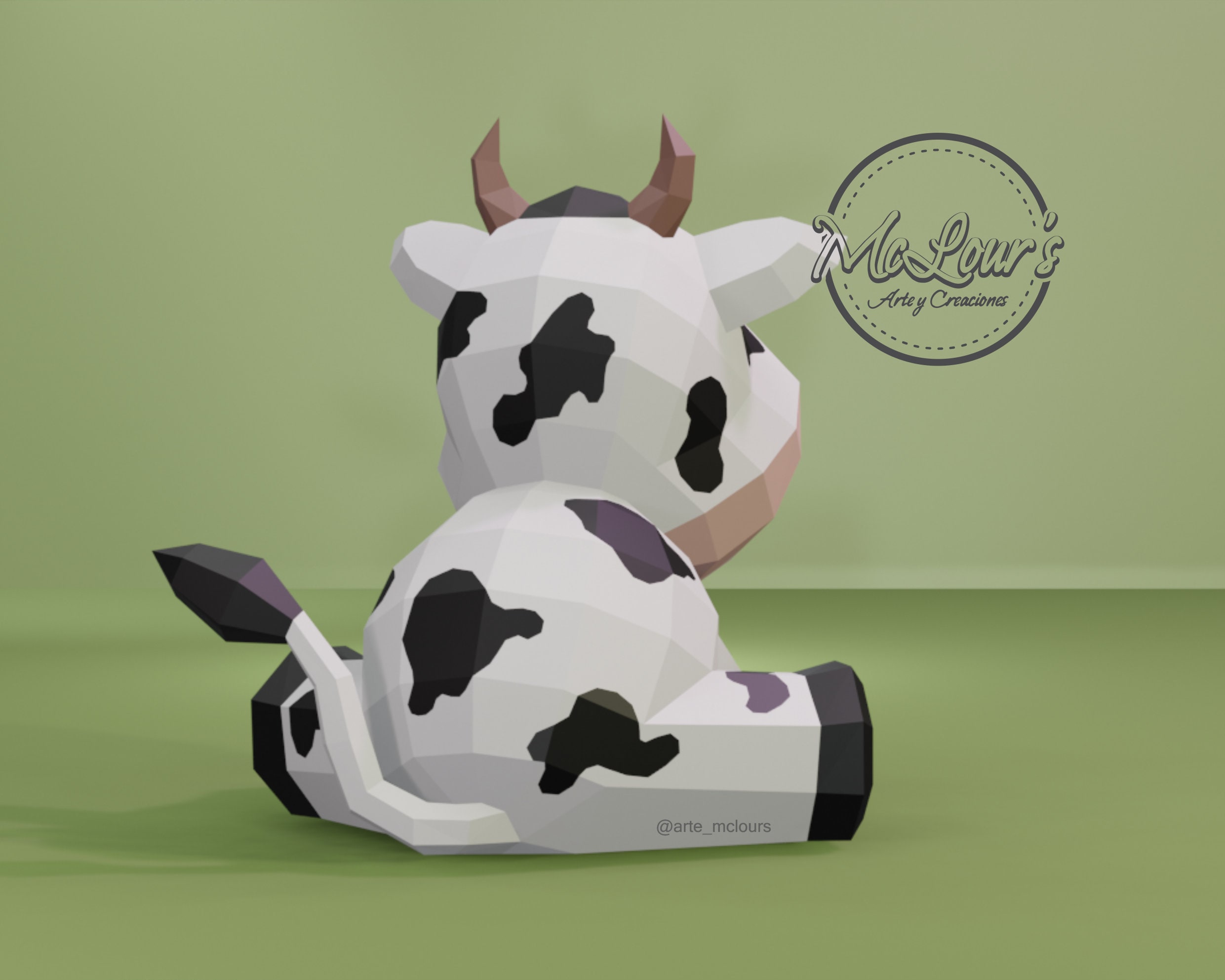 Sitting cow diy craft template pdf studio svg low poly papercraft d cow origami home decor instant download