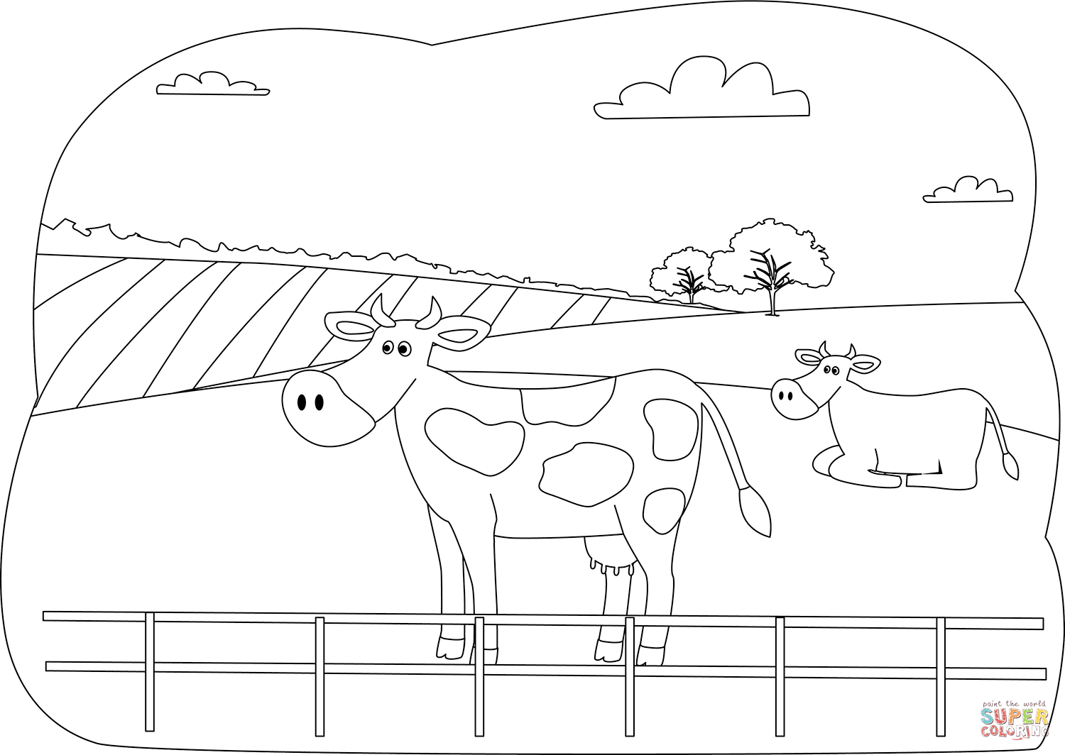 Cow on the farm coloring page free printable coloring pages