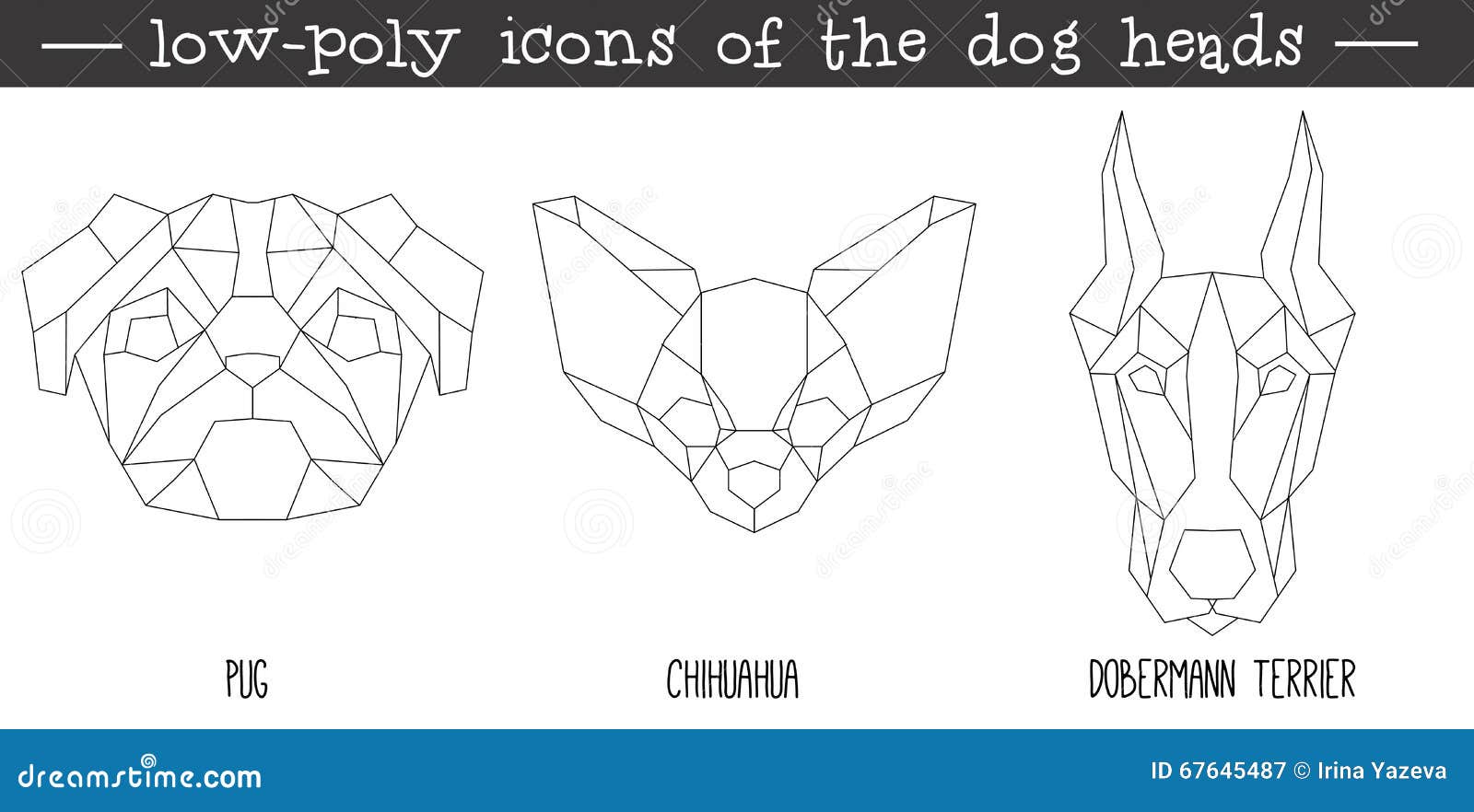 Front view of dog head triangular icon set stock vector