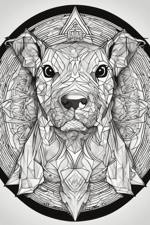 A bear in a sitting pose in an abstract geometric shape using straight lines and geometric patterns