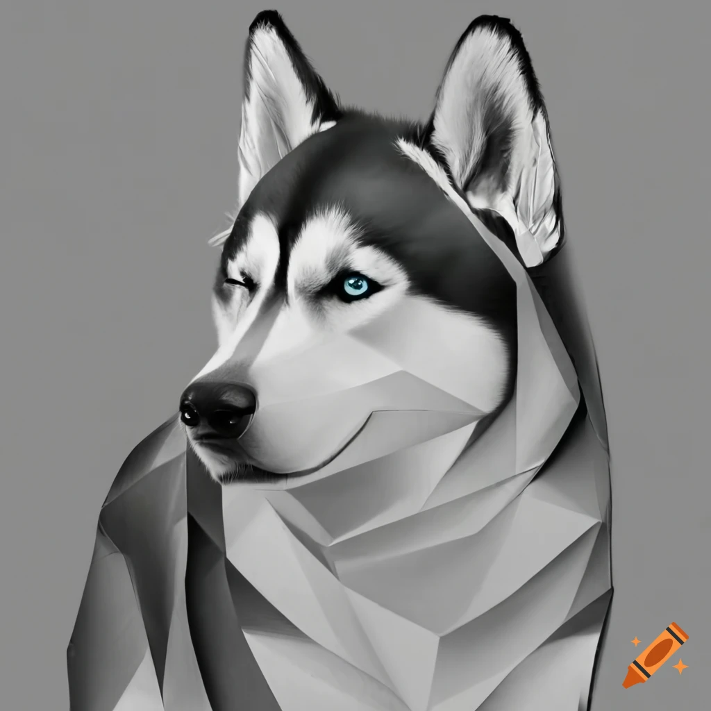 Happy husky dog fineline drawing greyscale no colors coloring book style on