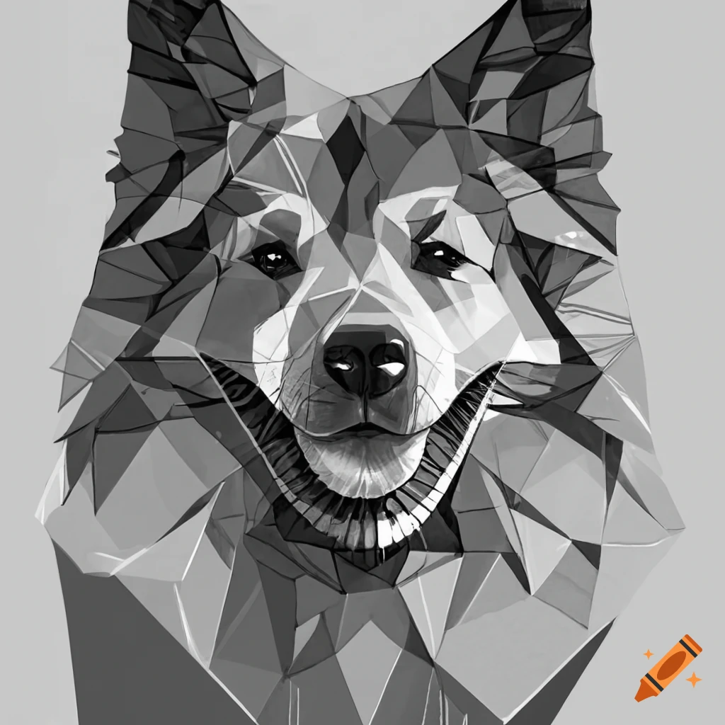 Happy husky dog fineline drawing greyscale no colors coloring book style on