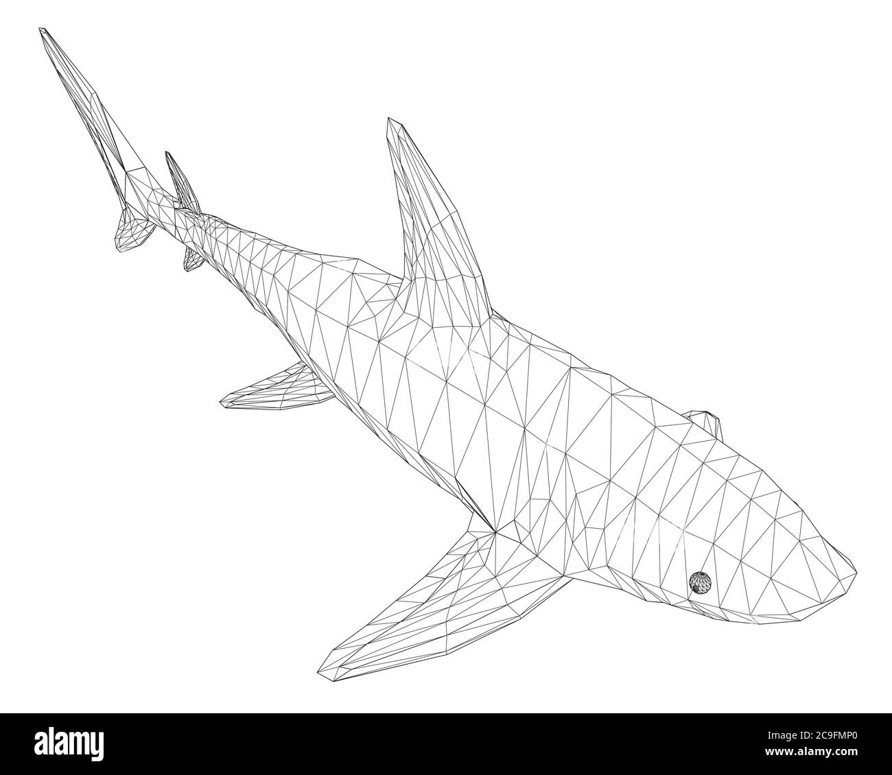 Wireframe low poly blue shark d isometric view vector illustration stock vector image art