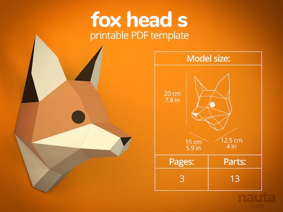 Plantilla pdf fox papercraft low poly fox paper fox head fox origami fox d woodland animal