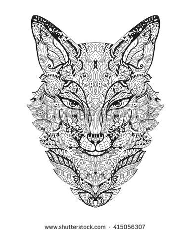 Zen art fox zentangle animal head stock vector royalty free shutterstock coloring pages zentangle animals coloring books