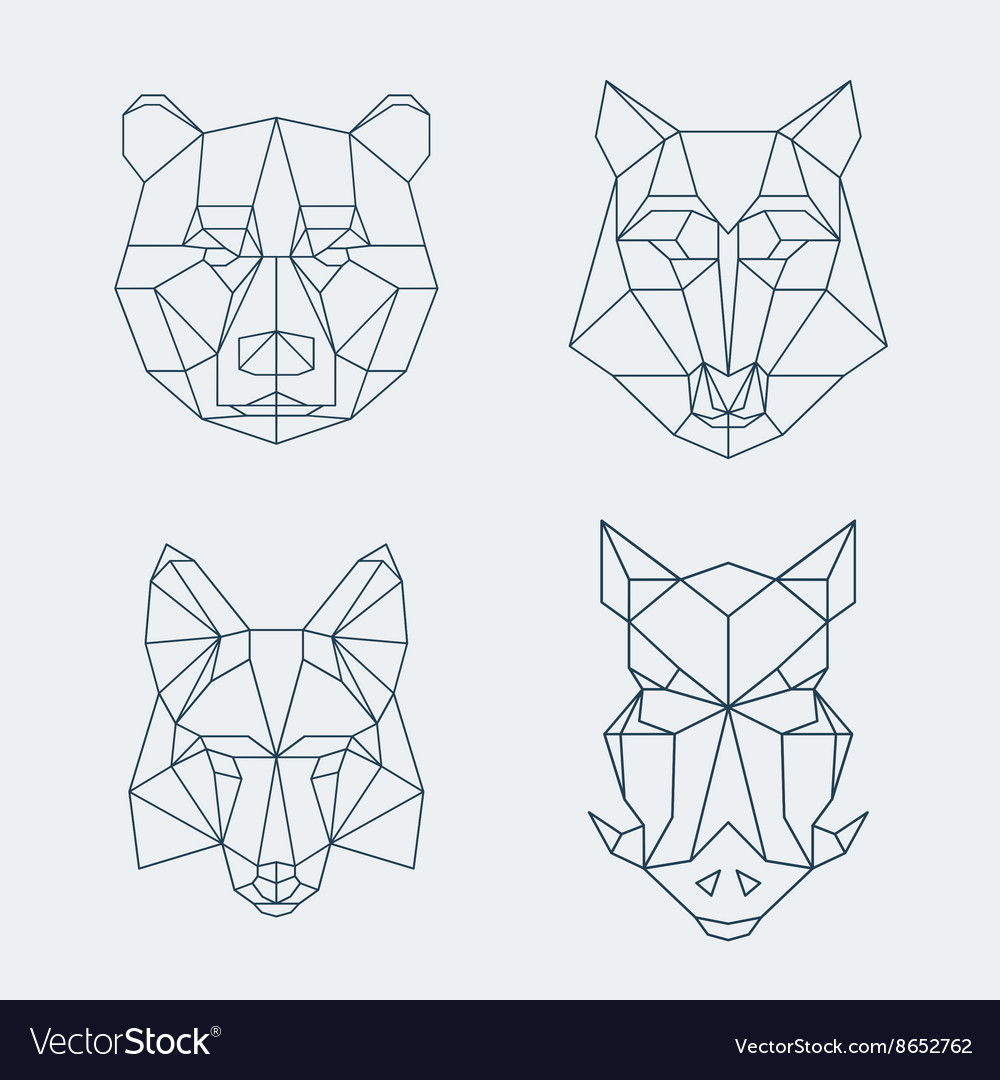 Low poly animals bear and wolf fox or wild boar vector image