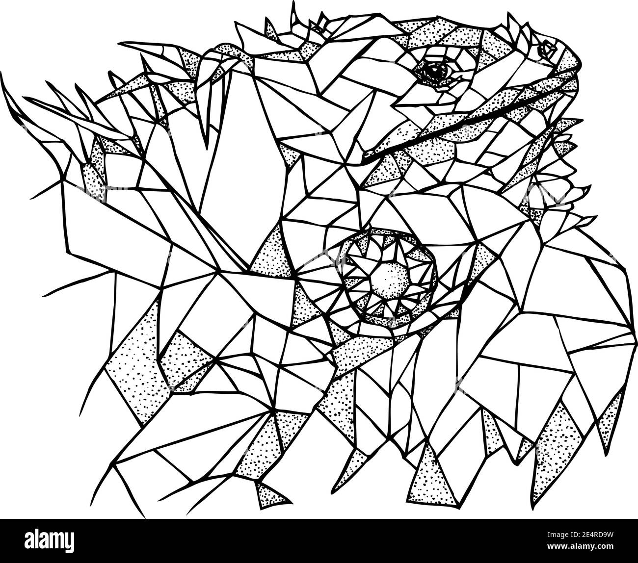 Iguana painted in angular low poly style vector hand drawn illustration monochrome drawing isolated on white background stock vector image art