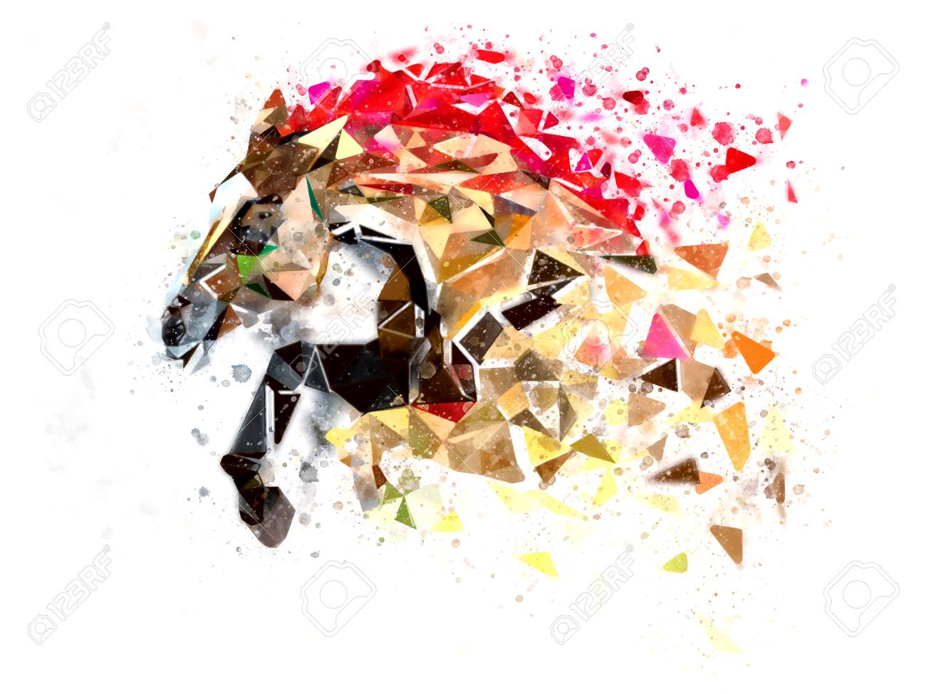 Horse low polygon in watercolor filter multi color horse in action power active horse stock photo picture and royalty free image image