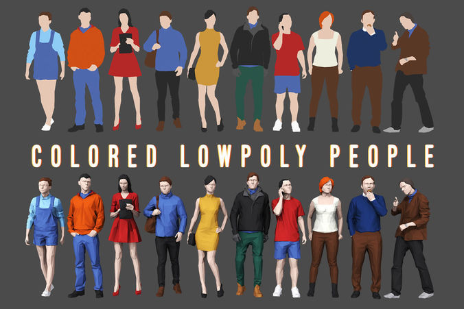 D model colored lowpoly people vr ar low