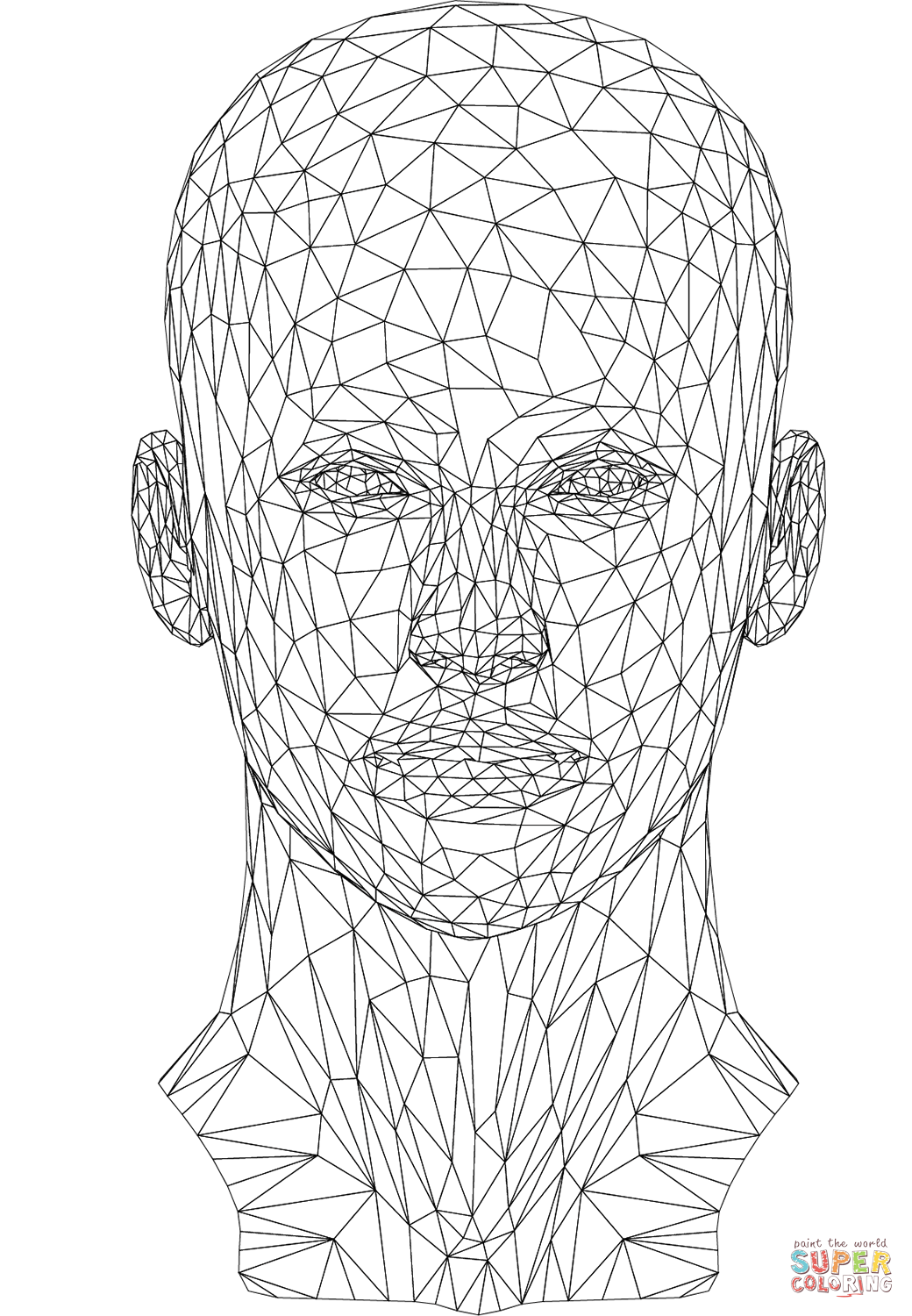 Low poly female head coloring page free printable coloring pages