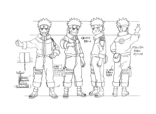 Studio pierrots character reference sheets for team rnaruto