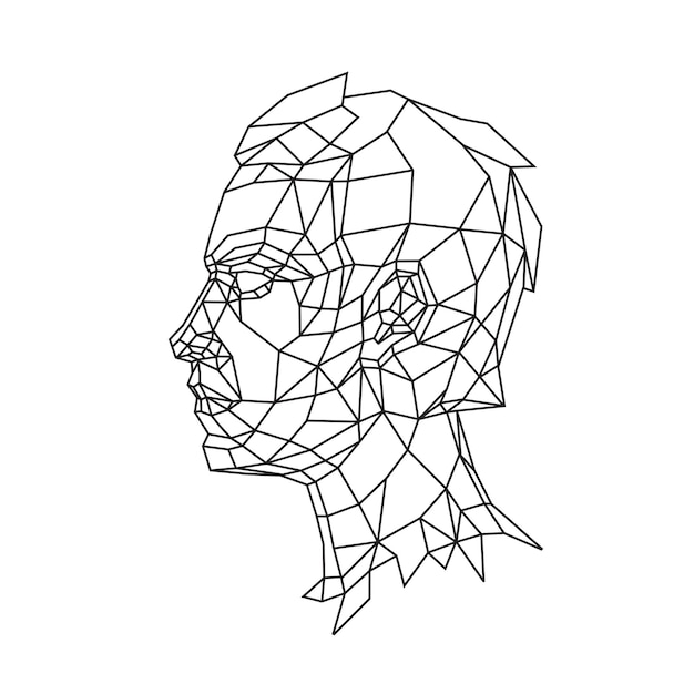 Premium vector low poly illustration of a mans head in profile outline drawing