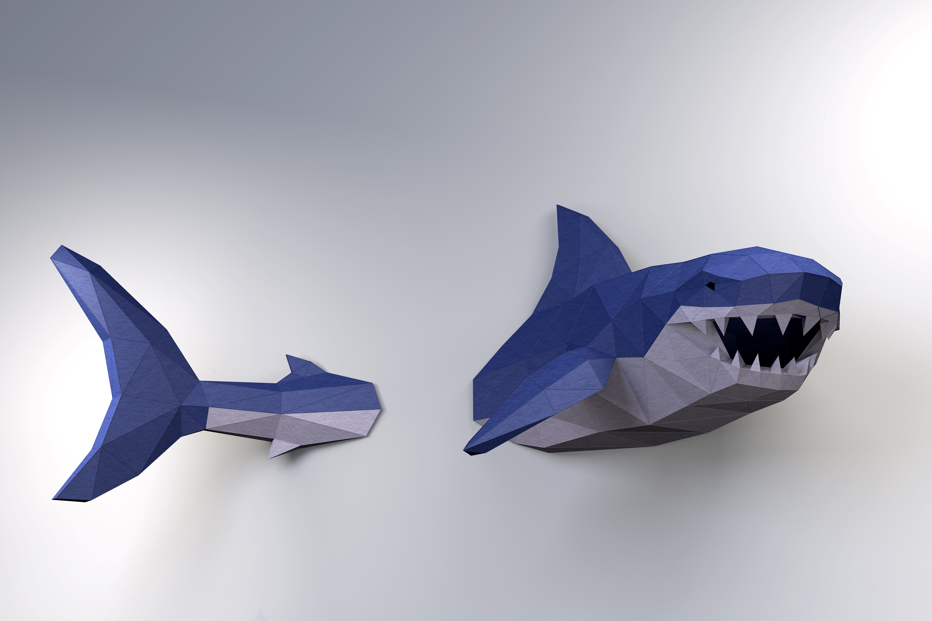 Shark wall decor low poly shark model create your own d papercraft shark origami shark great white shark shark week cool dorm decor instant download