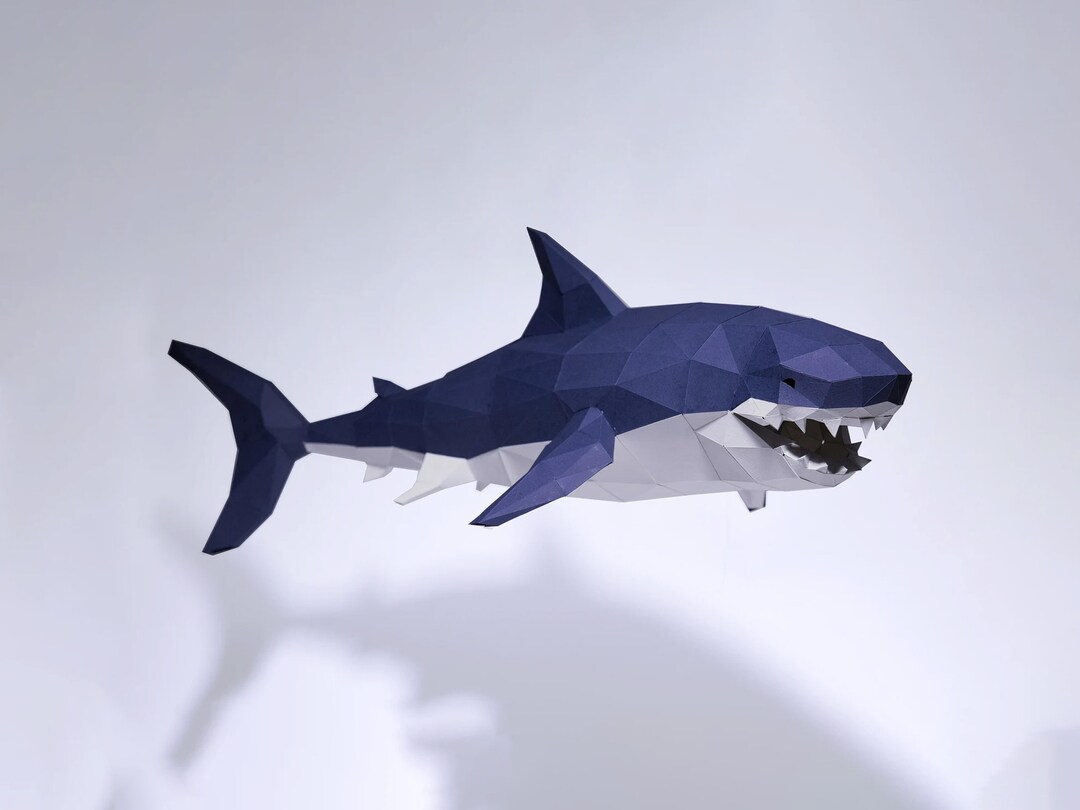 Shark paper craft digital template origami pdf download diy low poly trophy sculpture d model instant download