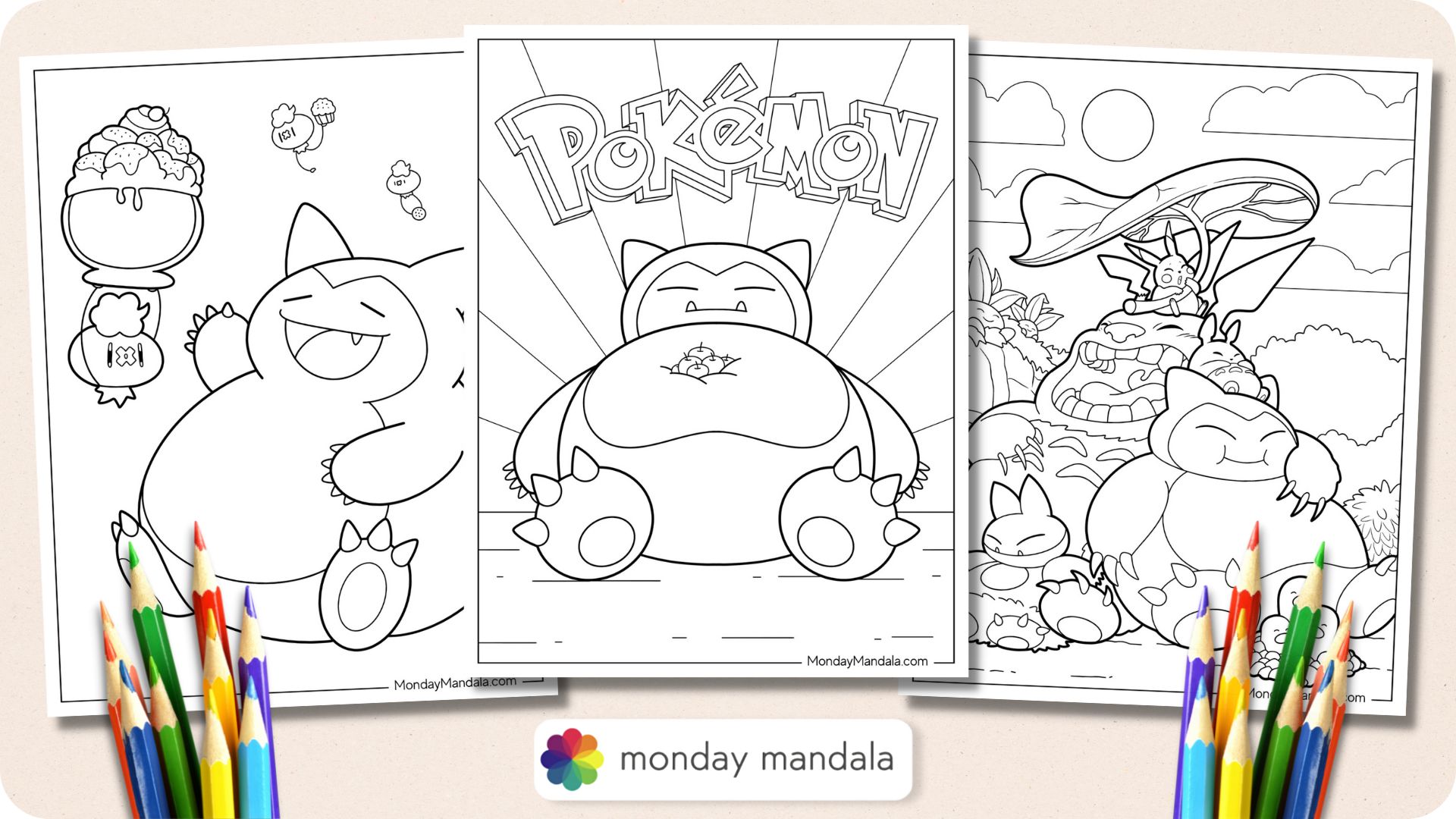 Snorlax coloring pages free pdf printables