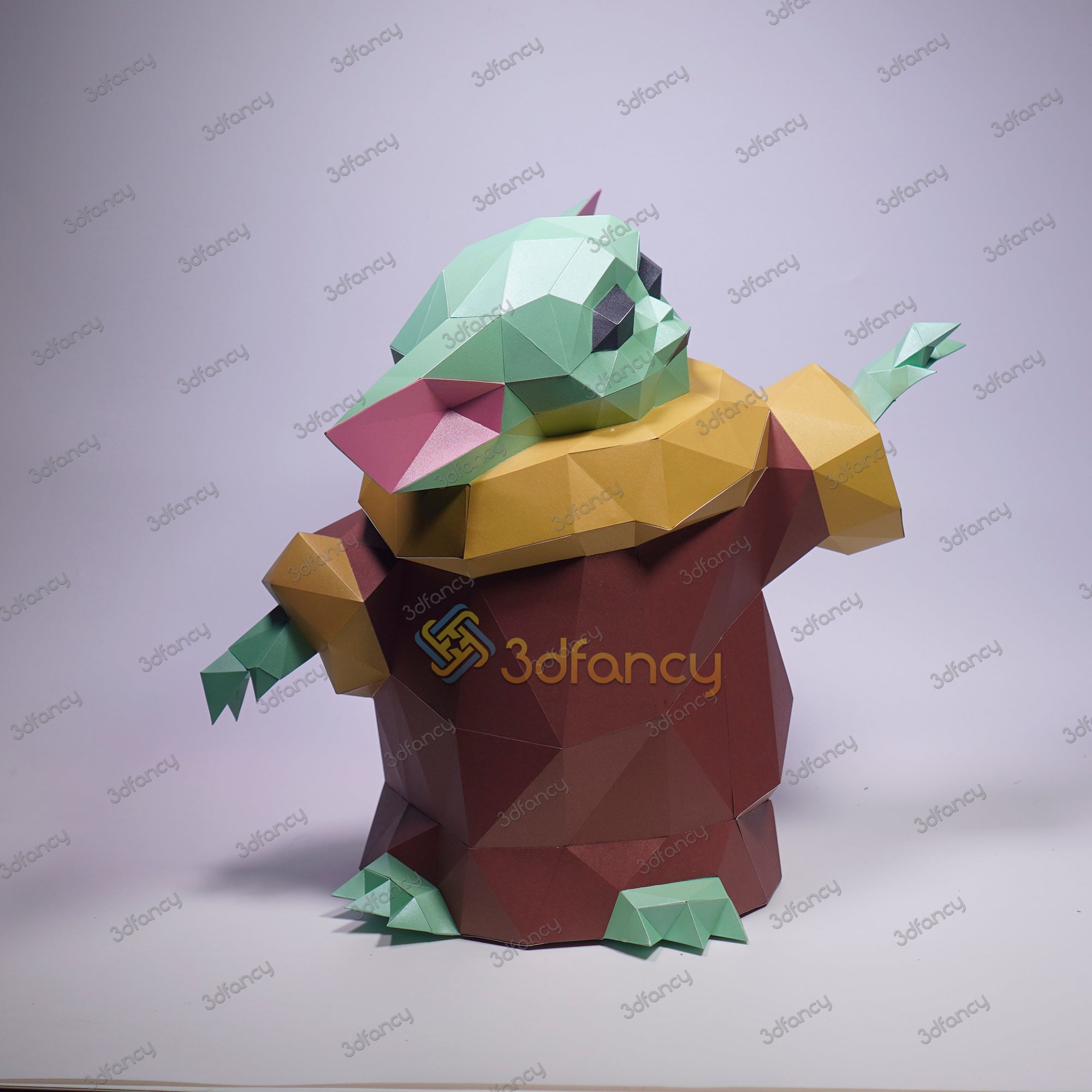 Low poly baby yoda d papercraft pdf svg template silhouette studio â