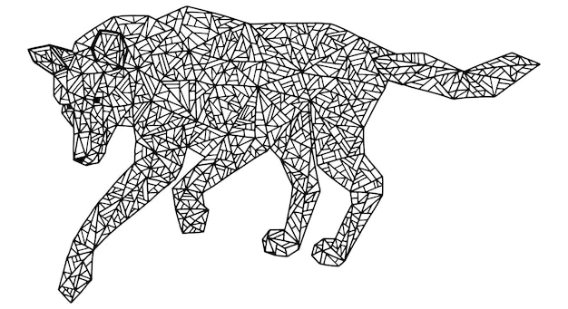 Premium vector single geometric animal wild walking wolf polygonal style element for coloring antistress hand drawn abstract vector illustration black contour picture isolated on white for design