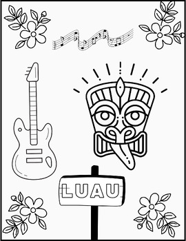 Hawaiian tropical luau party coloring pages