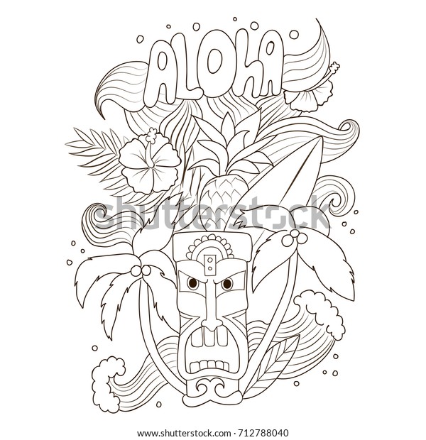 Cool hawaii doodle coloring page aloha stock vector royalty free