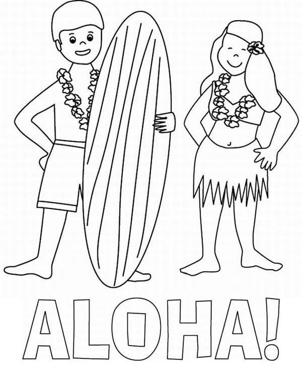 Aloha is hawaiian greet coloring page