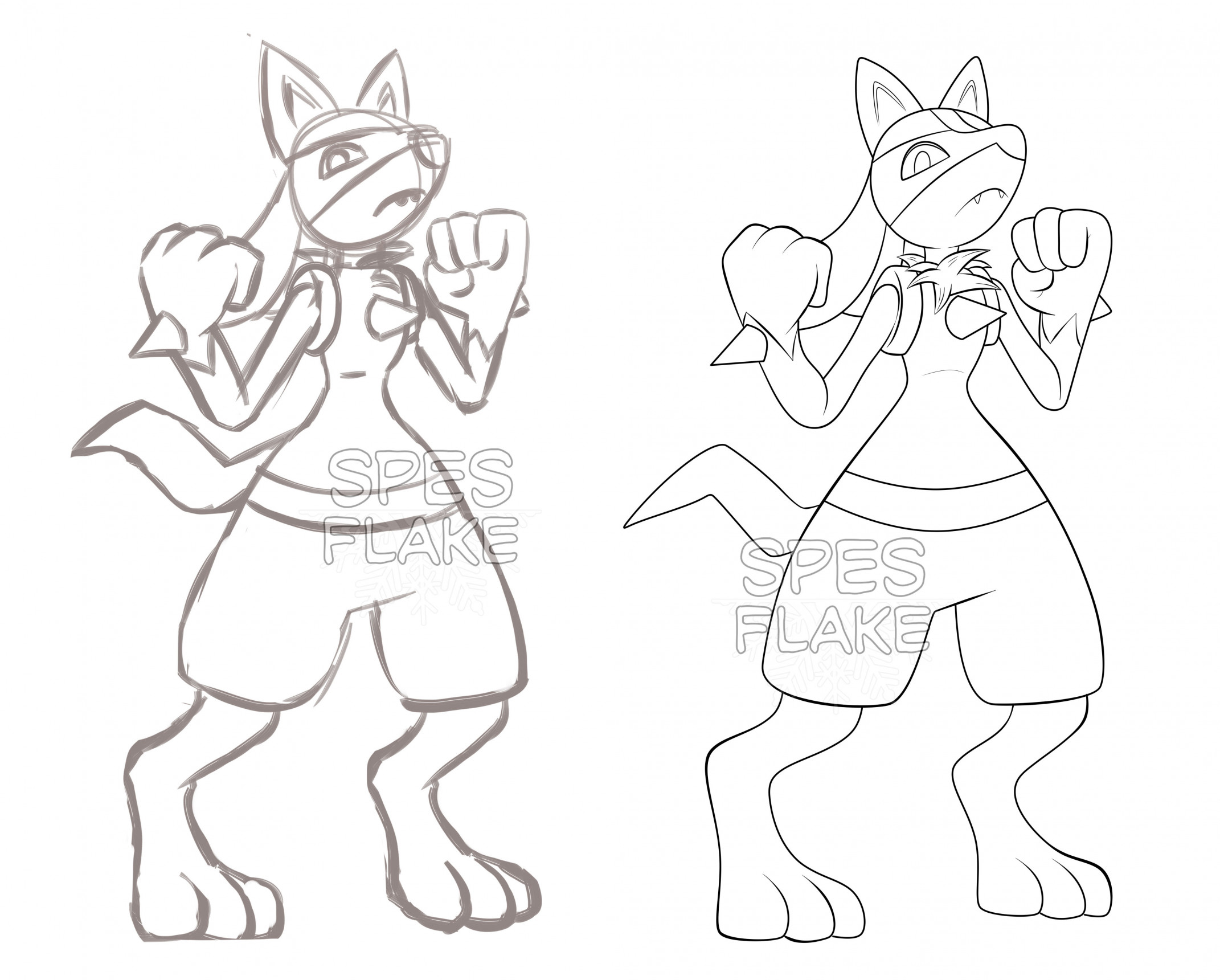 Lucario sketch and lineart by spesflake