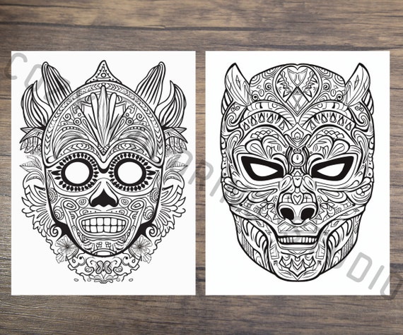 Luchador mandala mask grayscale coloring book pages for adults for kids digital file instant download pdf coloring printable coloring