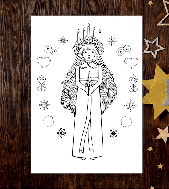 Lucia day colouring page digital download artwork saint lucy swedish lucia scandinavian christmas decor st lucia day download now