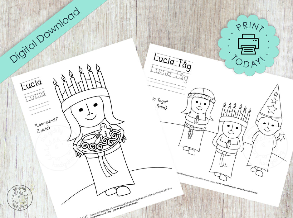 Diy printable st lucia coloring page swedish kids saint lucia sa