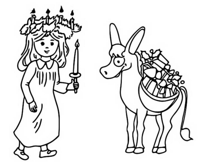 Coloring page saint lucys day donkey