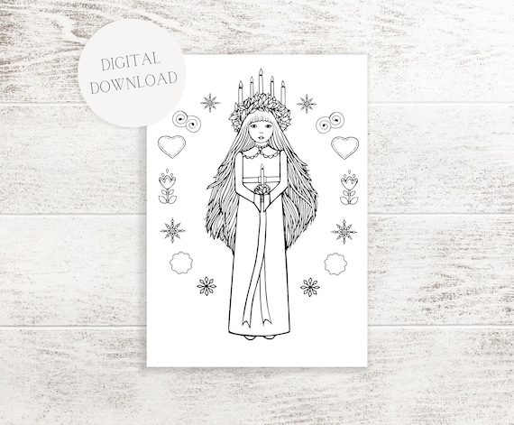 Lucia day colouring page digital download artwork saint lucy swedish lucia scandinavian christmas decor st lucia day download now