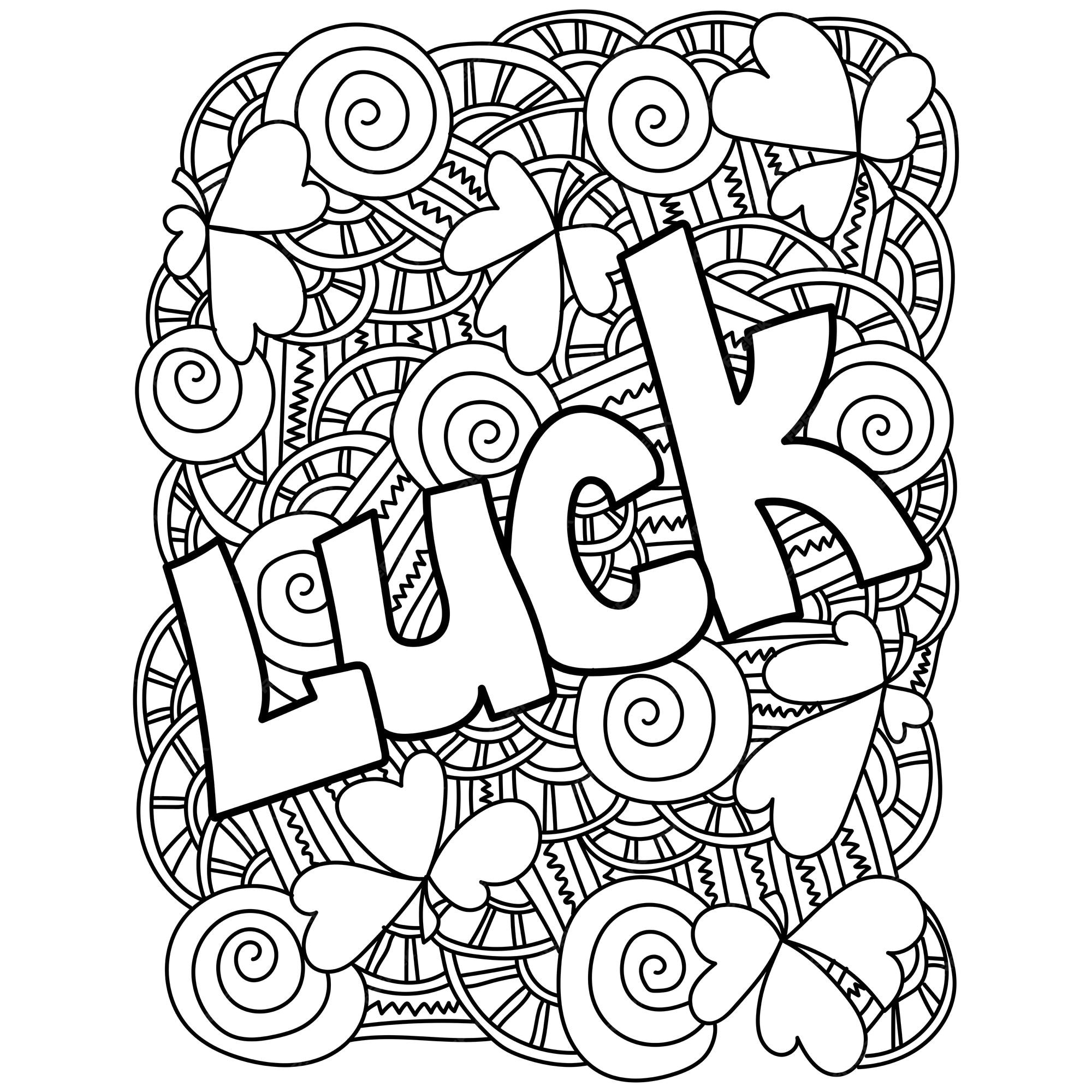 Premium vector ornate st patricks day coloring page word luck among clover and fantasy patterns