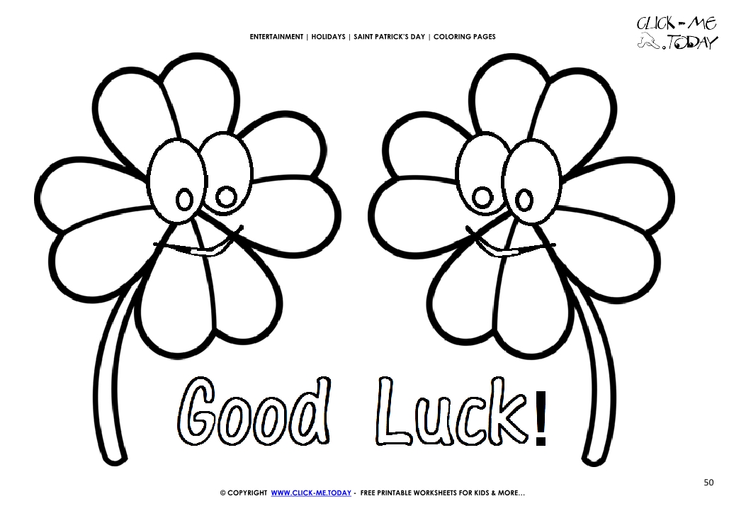 St patricks day coloring page four leaf clovers faces