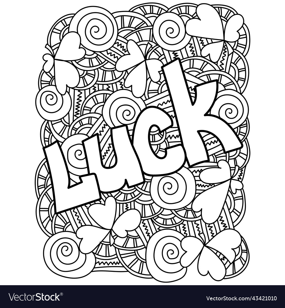 Ornate st patricks day coloring page word luck vector image