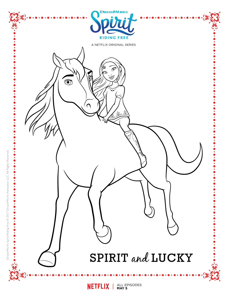 Spirit riding free spirit and lucky coloring page