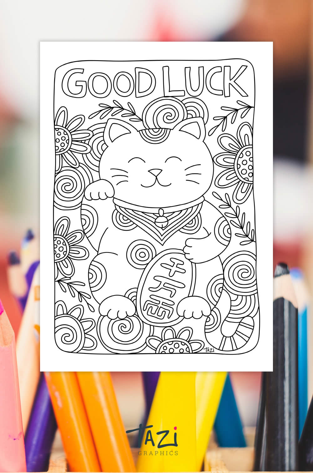 Lucky cat colouring page printables