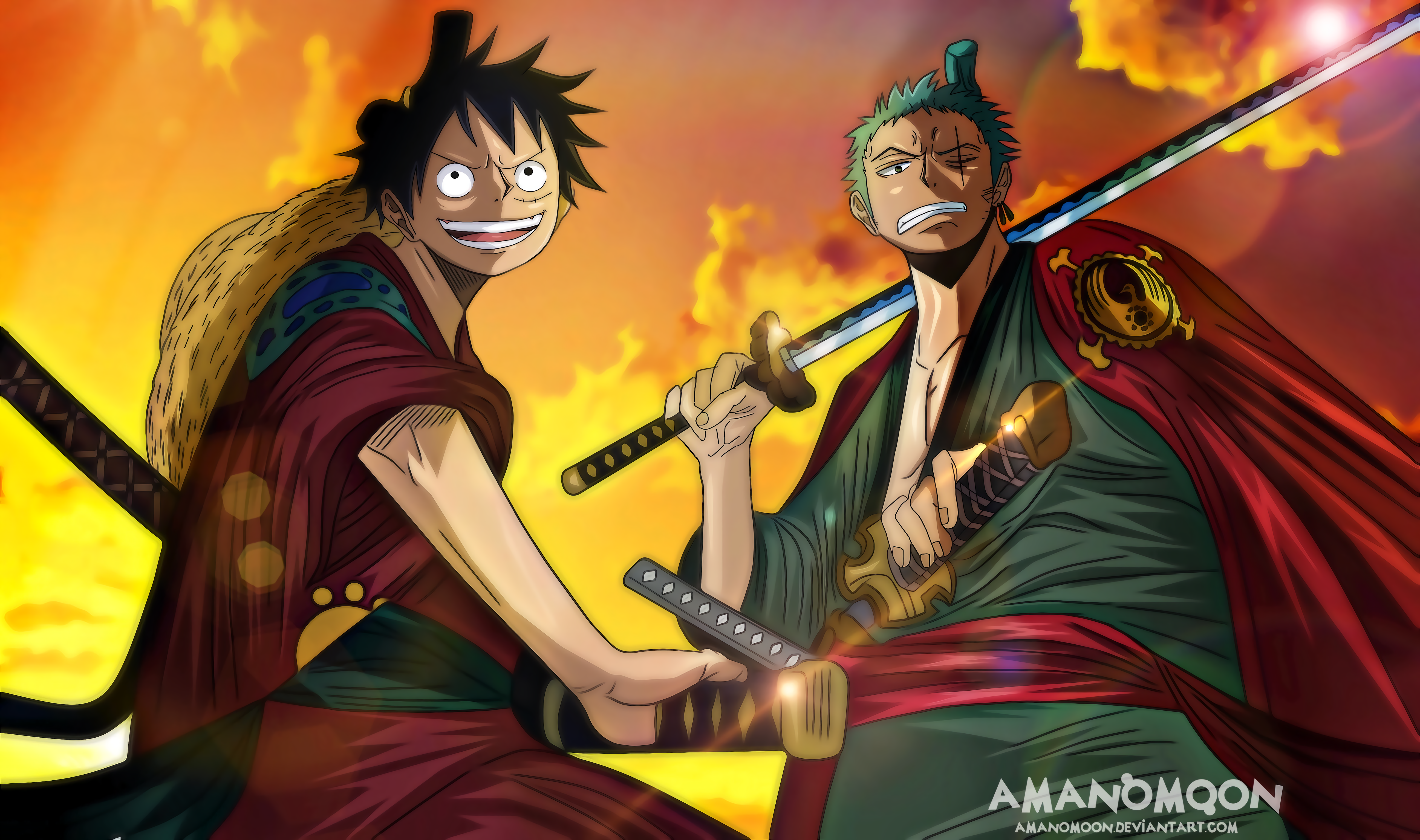 One Piece Red Luffy Zoro Nami Anime Wallpaper 4k HD ID:10551