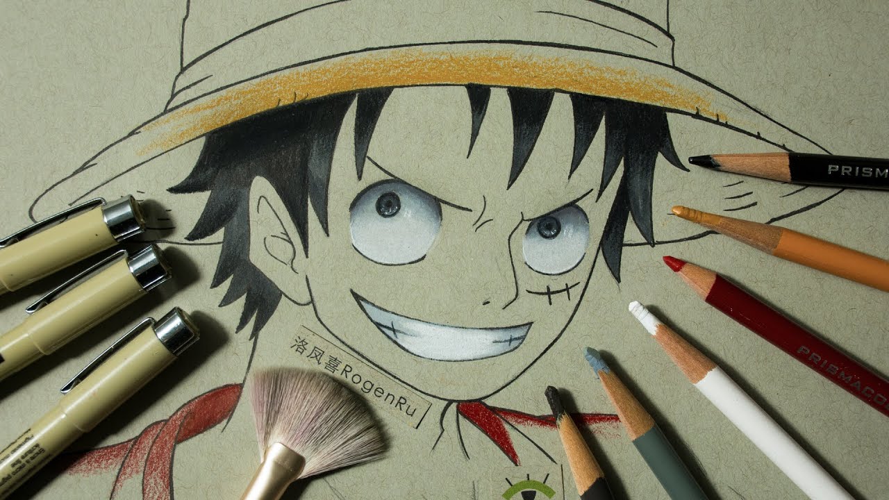 Coloring manga hair and eyes of luffy in one piece easy with prisma colored pencils